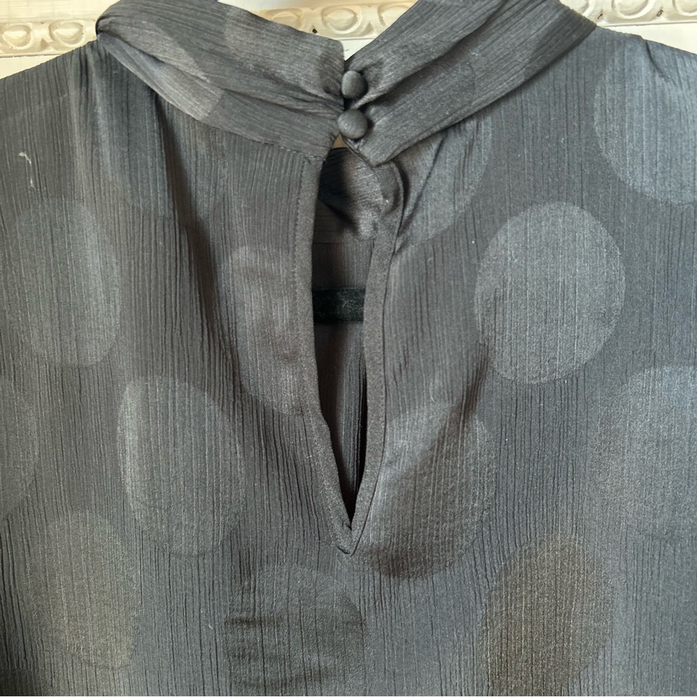 Women’s Long Sleeve Sheer Polka Dot High Neck Black Blouse Medium Whimsy Goth - Picture 6 of 6